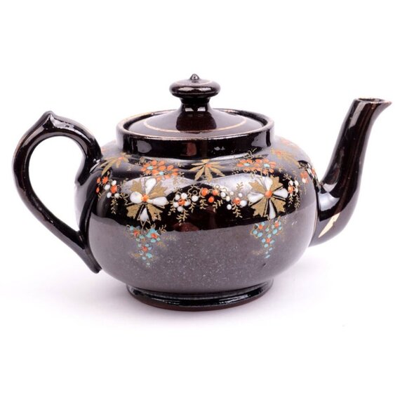 Antique Price Bros Mini Teapot England M&M Redware British 1900s Floral Glazed - Picture 3 of 11